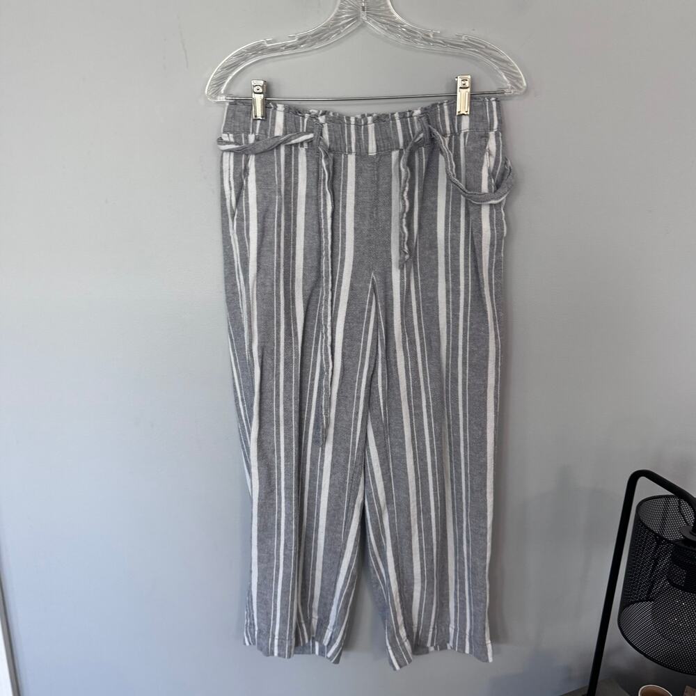 LOFT Outlet Wide Leg Linen Blend Cropped Pants Paperbag Style Size XS Stripes